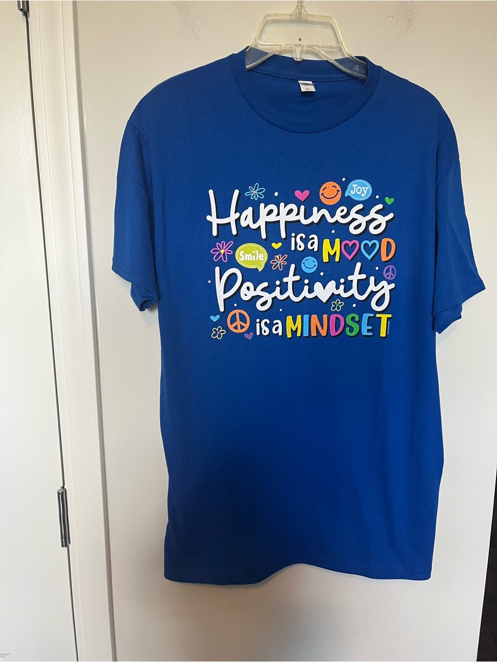 Fruit of the Loom Women’s  Royal Blue Graphic Tee - Happiness Positivity Mindset